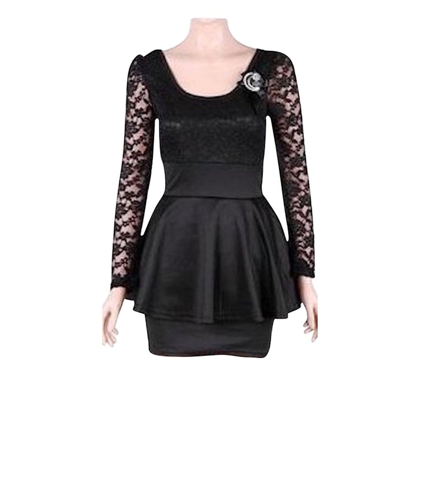 Satin Lace Peplum Cocktail Wedding Dress