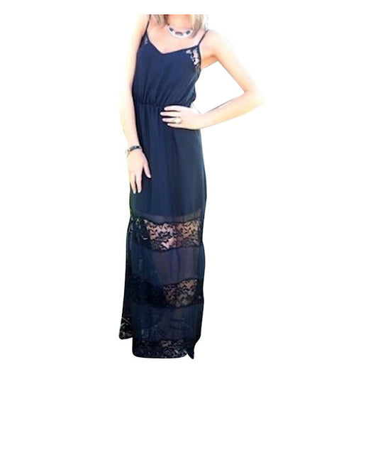 Lace Panel Insert Maxi Dress