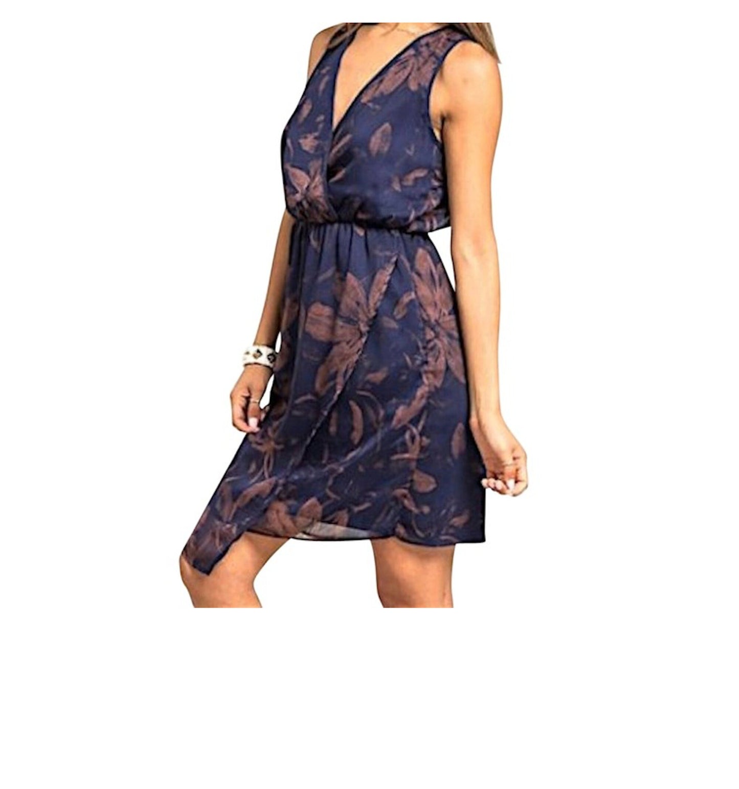 Sleeveless Floral Print Wrap Top Dress