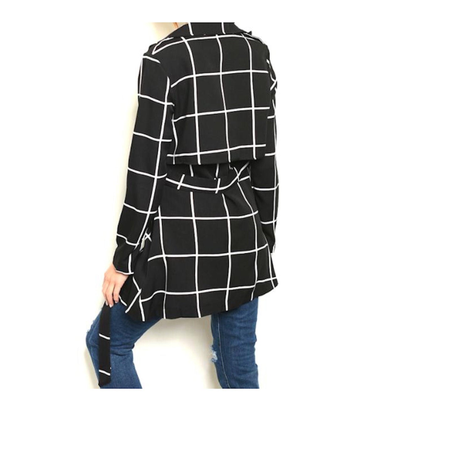 Tie Waist Check Lightweight Trench Jacket Coat