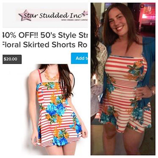 50's Style Stripe Floral Skirted Shorts Romper