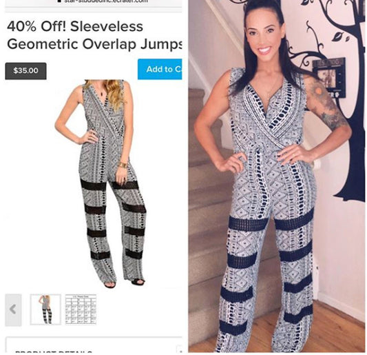 Sleeveless Geometric Overlap Jumpsuit