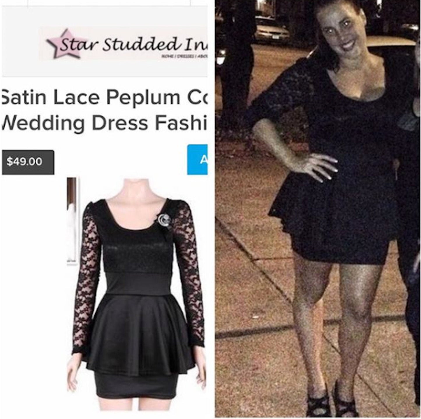 Satin Lace Peplum Cocktail Wedding Dress