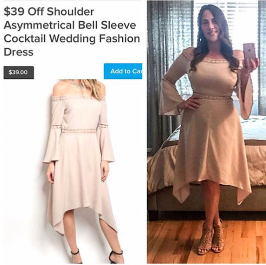 Off Shoulder Asymmetrical Bell Sleeve Cocktail Wedding Fashion Dress