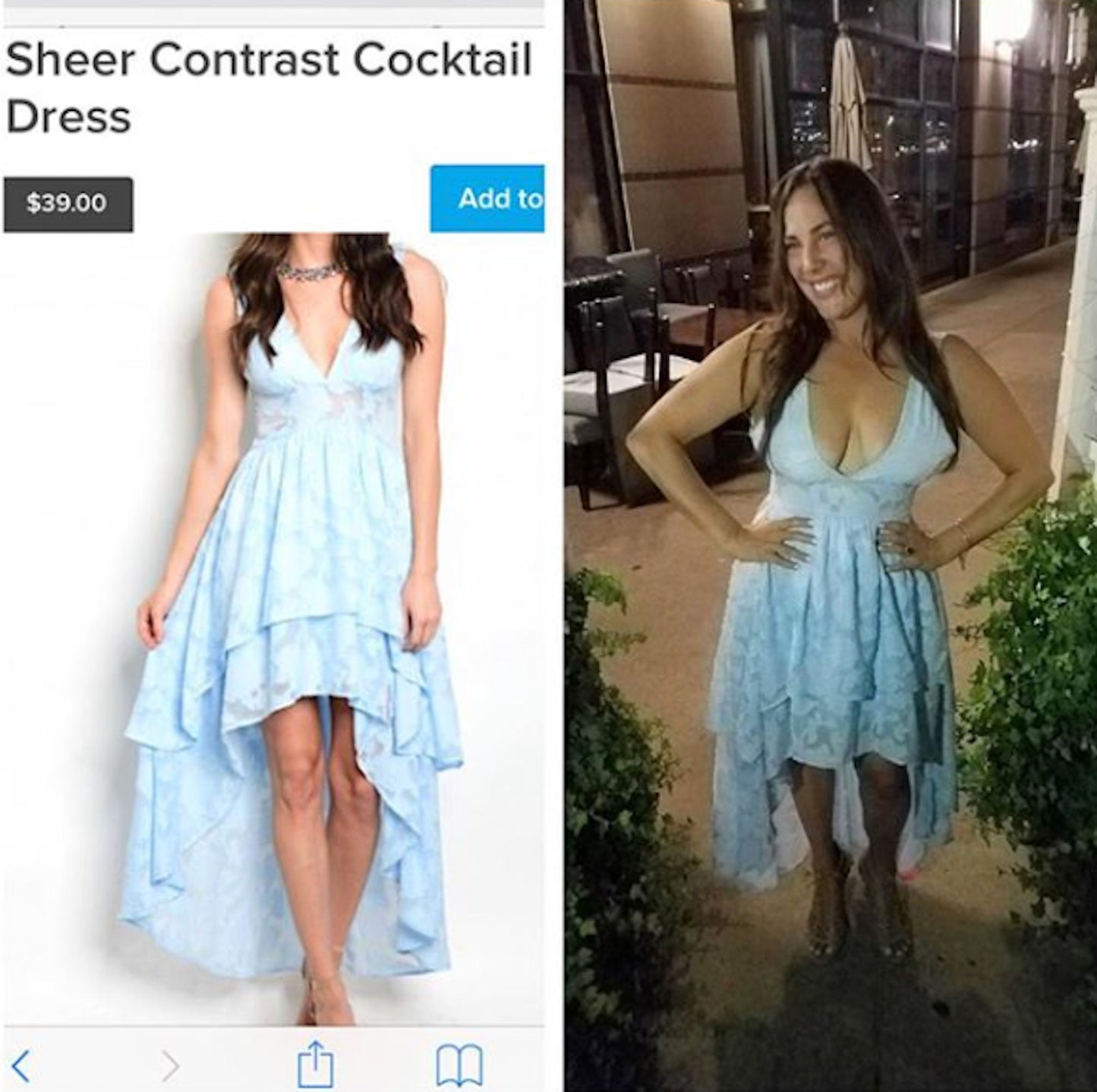 Women's Layered Hi Lo Plunge V Back Sheer Contrast Cocktail Wedding Fashion Dress