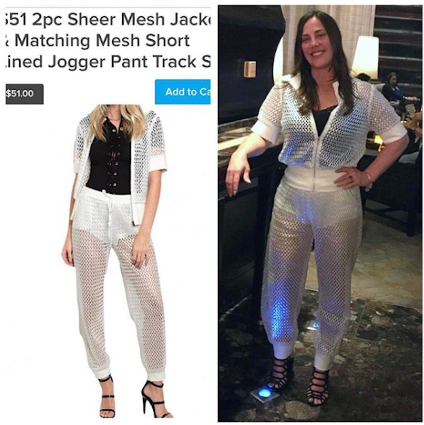 Women's Size Small Last One 2pc Sheer Mesh Jacket & Matching Mesh Short Lined Jogger Pant Track Set Fashion