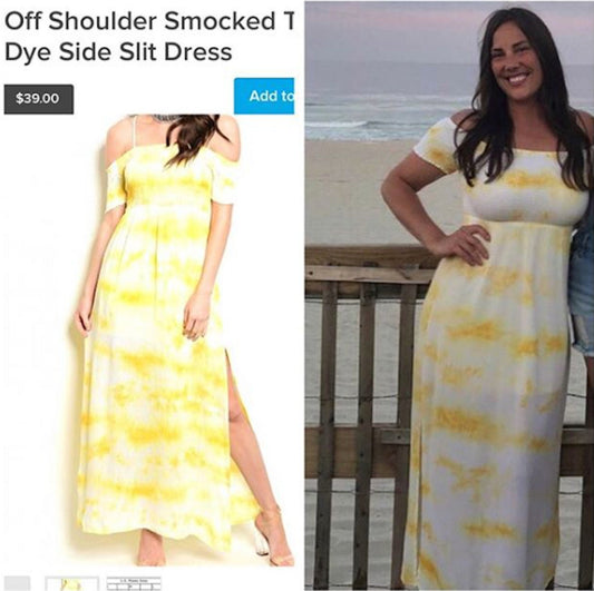 Off Shoulder Smocked Tie Dye Side Slit Dress