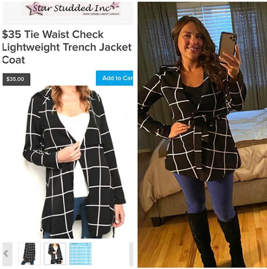 Tie Waist Check Lightweight Trench Jacket Coat