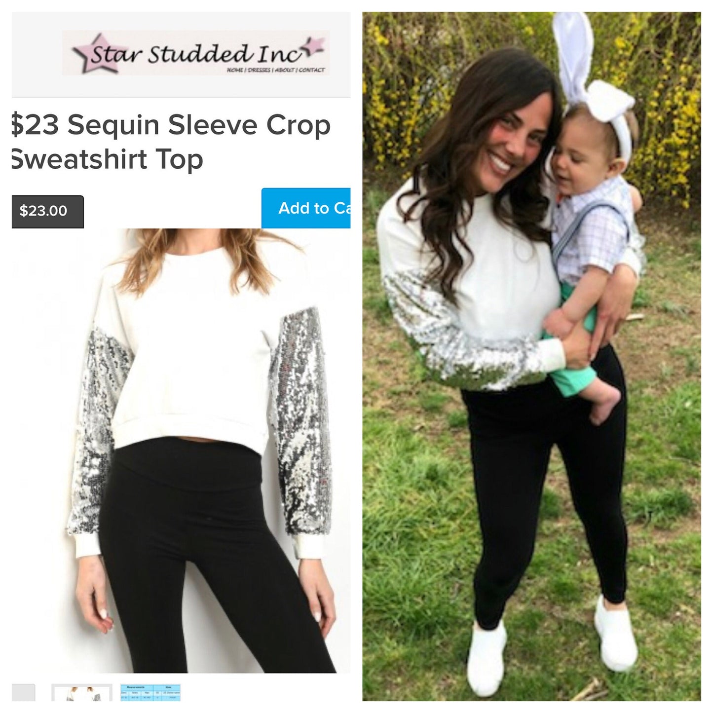 Sequin Sleeve Crop Sweatshirt Top