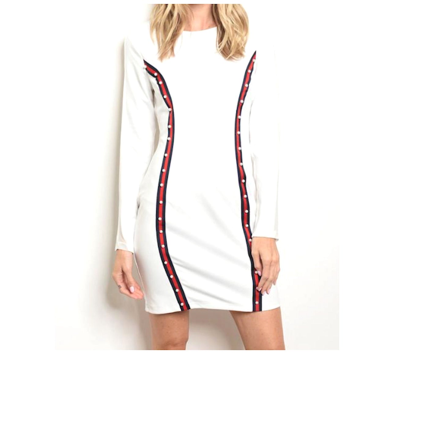 Sporty Chic Racing Stripe Sheer Arm Insert Knit Tunic Dress