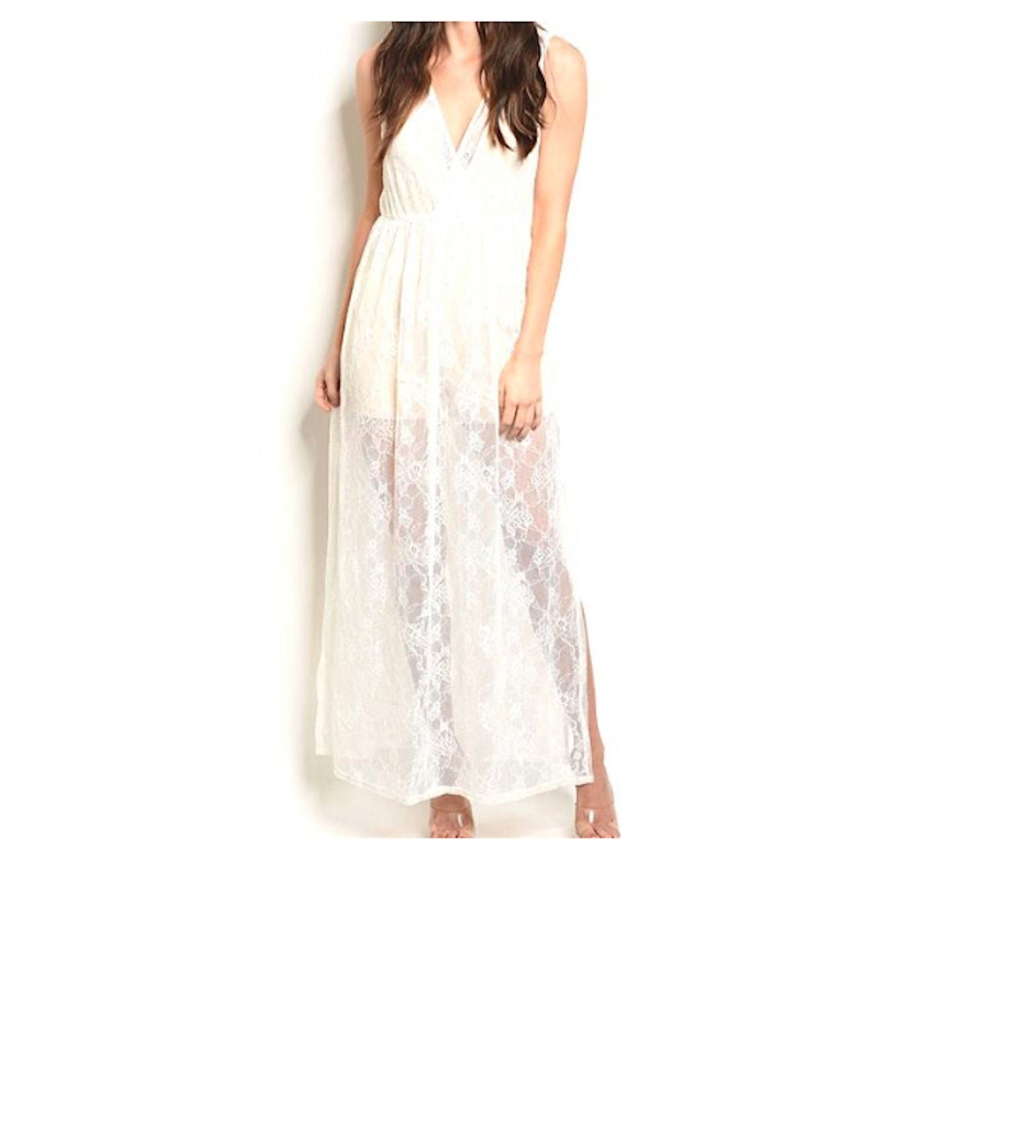 Sleeveless Plunge V Back Side Slit Skirted Romper