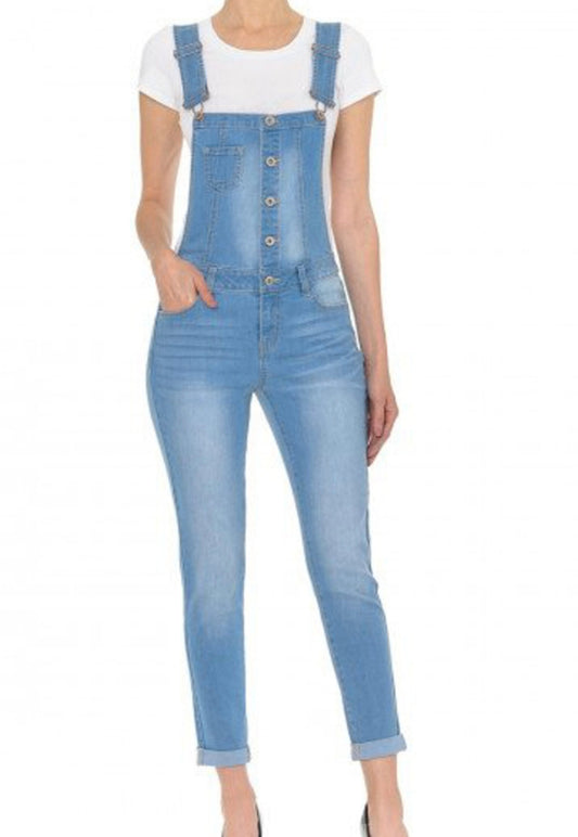Skinny Leg Denim Overall Jumpsuit