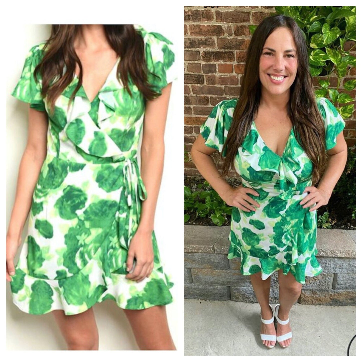 Short Sleeve Ruffle Trim Floral Wrap Style Dress