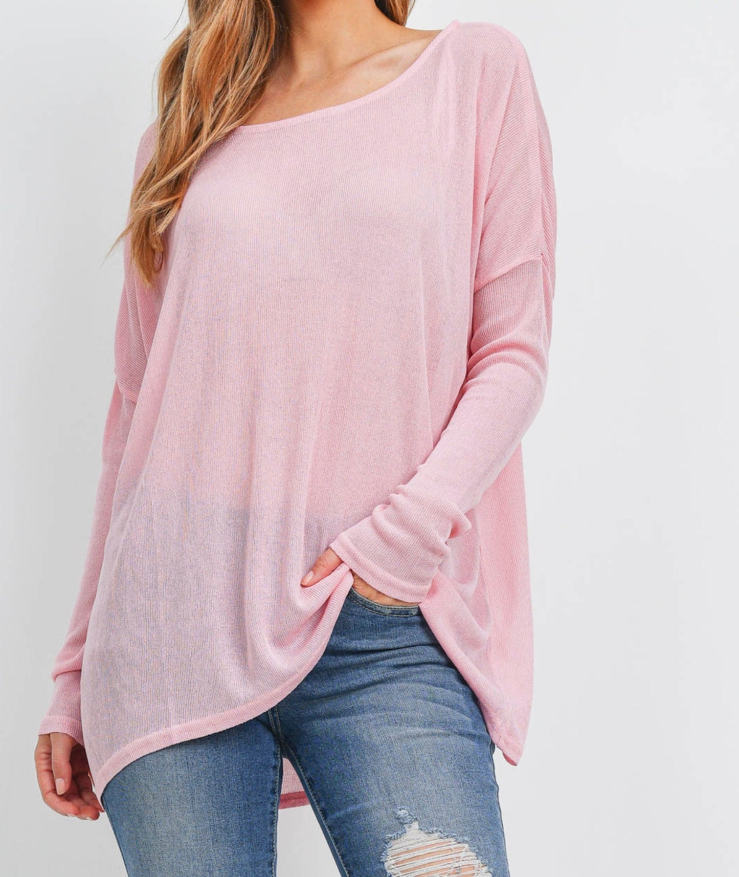 Long Sleeve Semi Sheer Knit Top Tunic Blouse