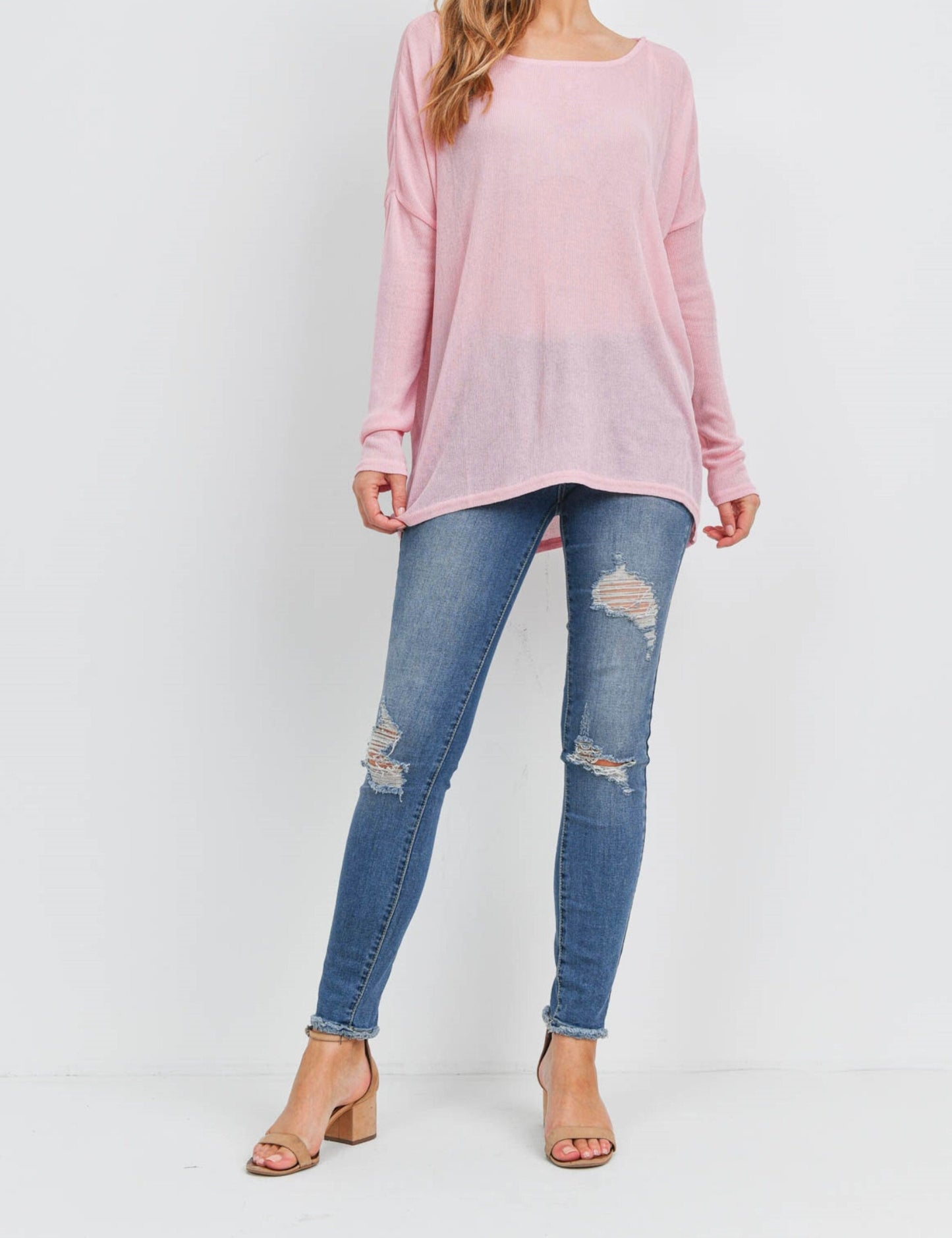 Long Sleeve Semi Sheer Knit Top Tunic Blouse