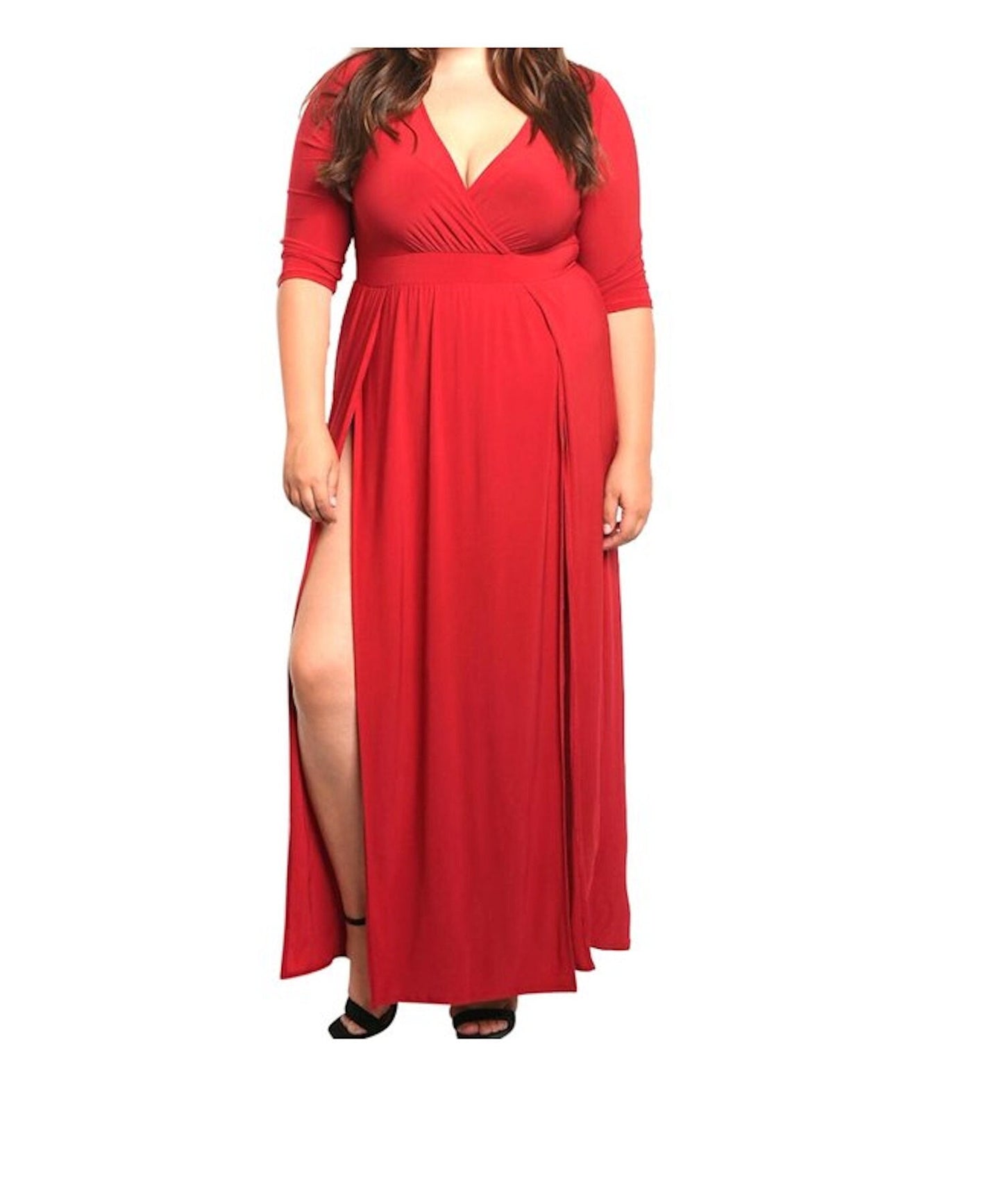 Women's Sexy Plus Size Wrap Top Double Slit Jersey Maxi Dress Last One Size 1X