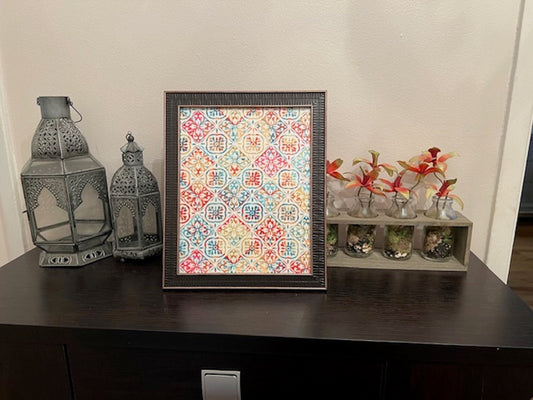 9.5 x 11.5 Framed Vintage Fabric Art Print Wall Hanging Textile Wall Art