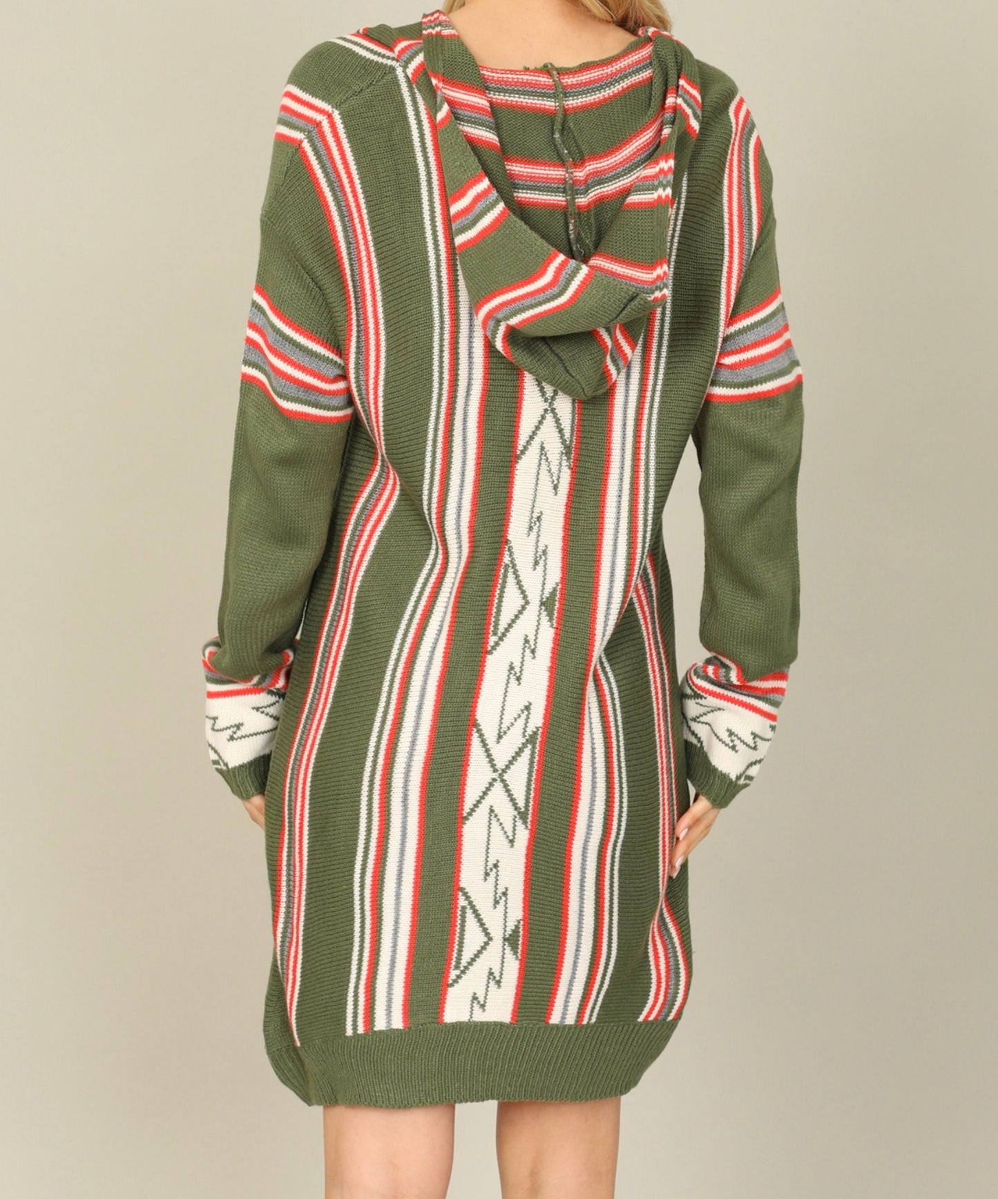 Women's Long Sleeve Stripe Aztec Print Hoodie Knit Sweater Dress Fashion