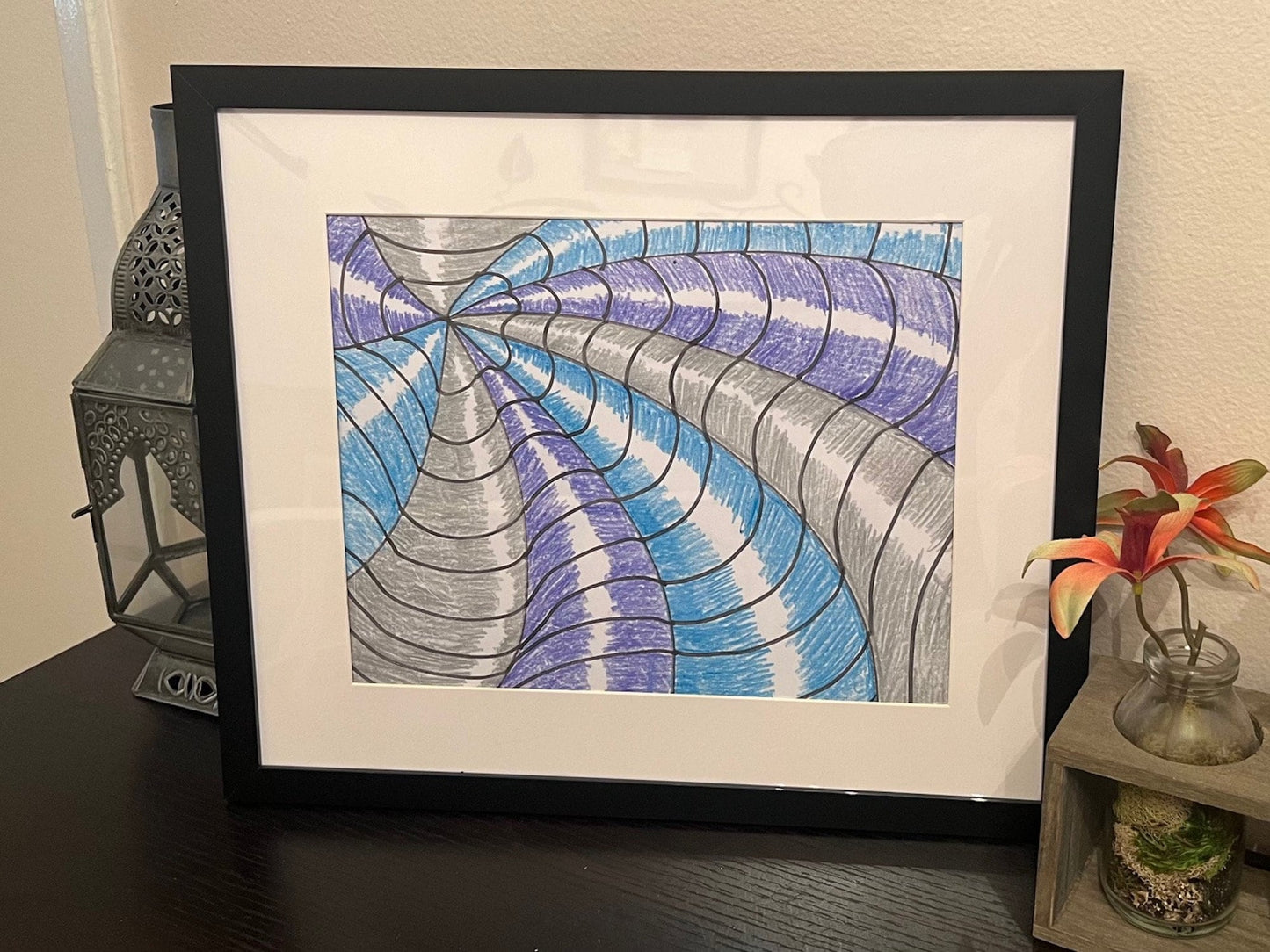 14 x 12 Converging Lines Crayon 3D Optical Illusion Framed Wall Art