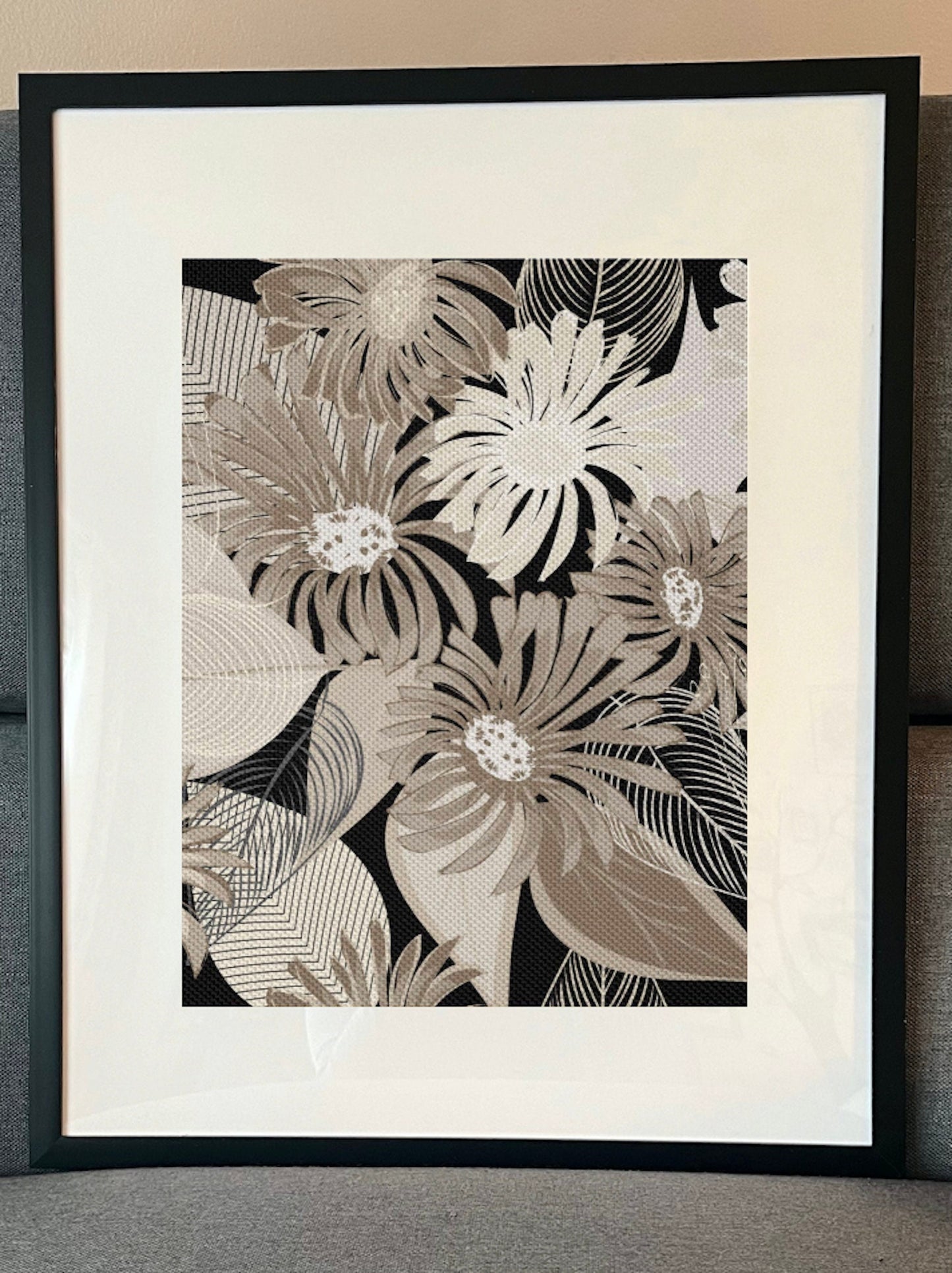 16 x 20 Framed Bold Vintage Floral Polyester Fabric Textile Wall Art