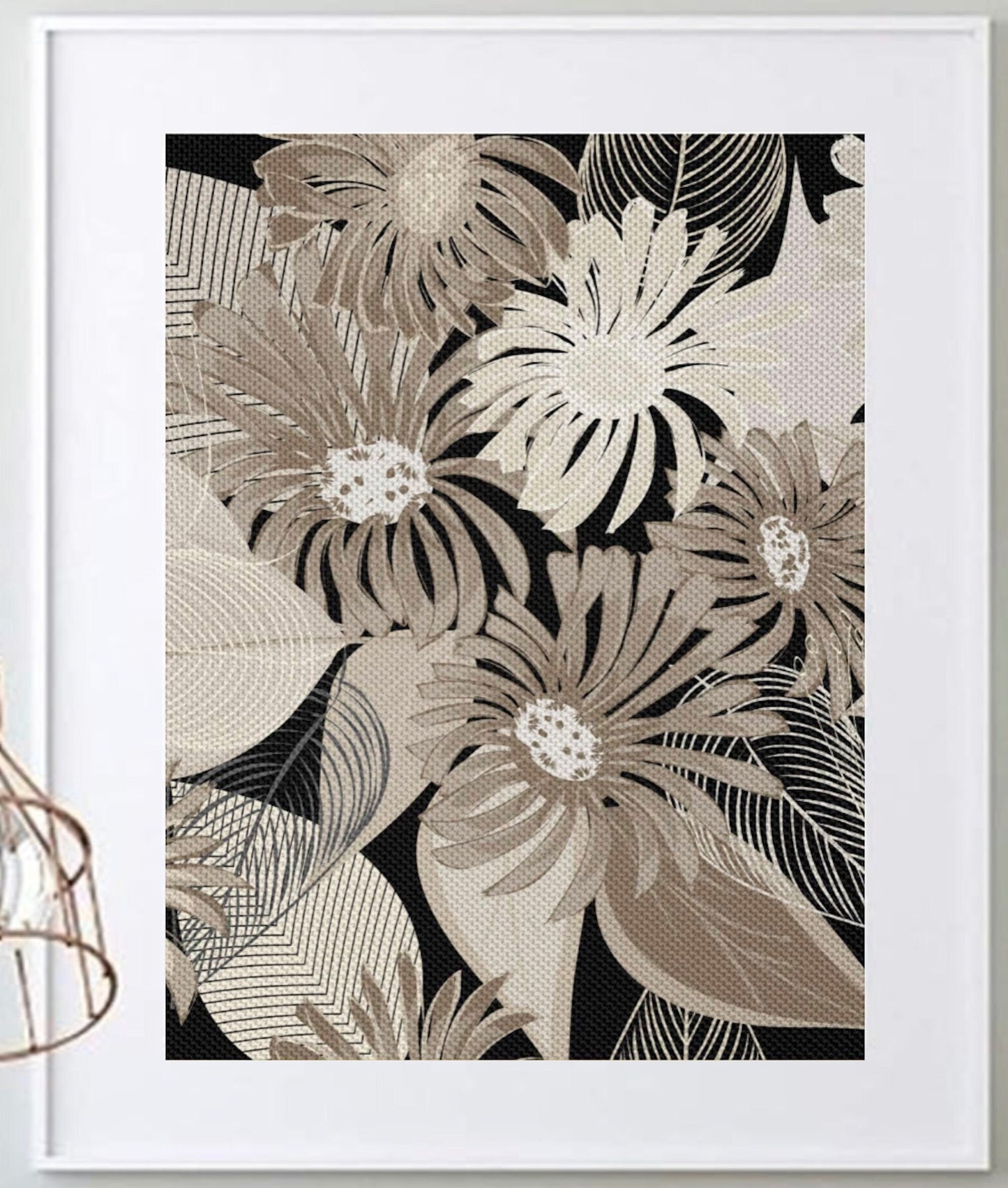 16 x 20 Framed Bold Vintage Floral Polyester Fabric Textile Wall Art