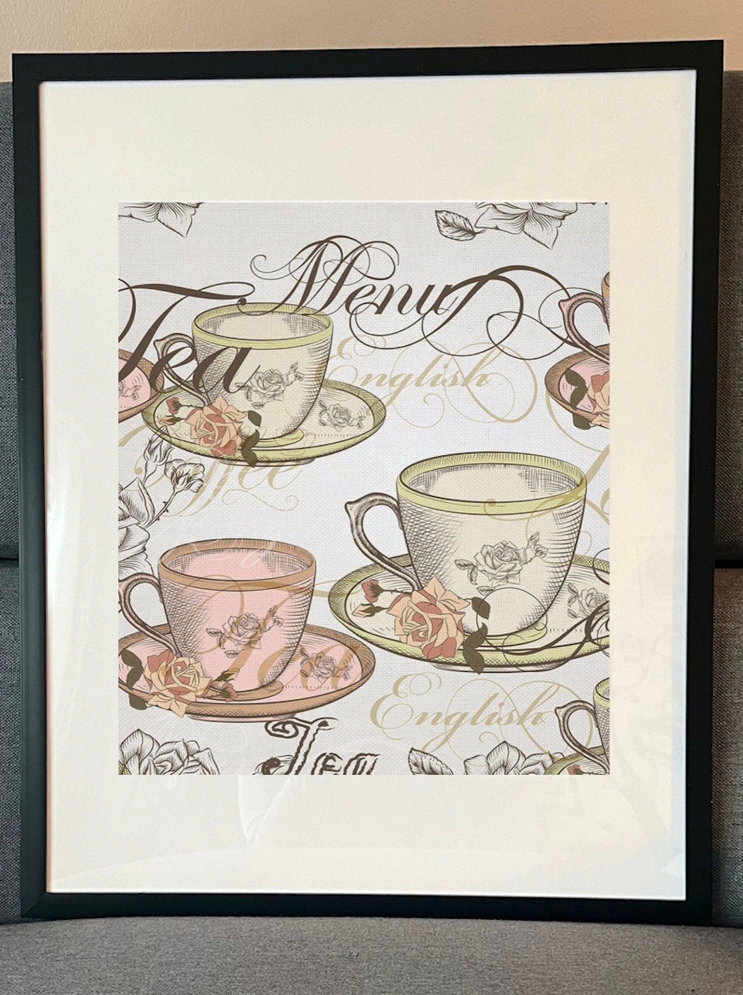 16 x 20 Framed Bold Coffee Tea Lover's Theme Polyester Fabric Textile Wall Art