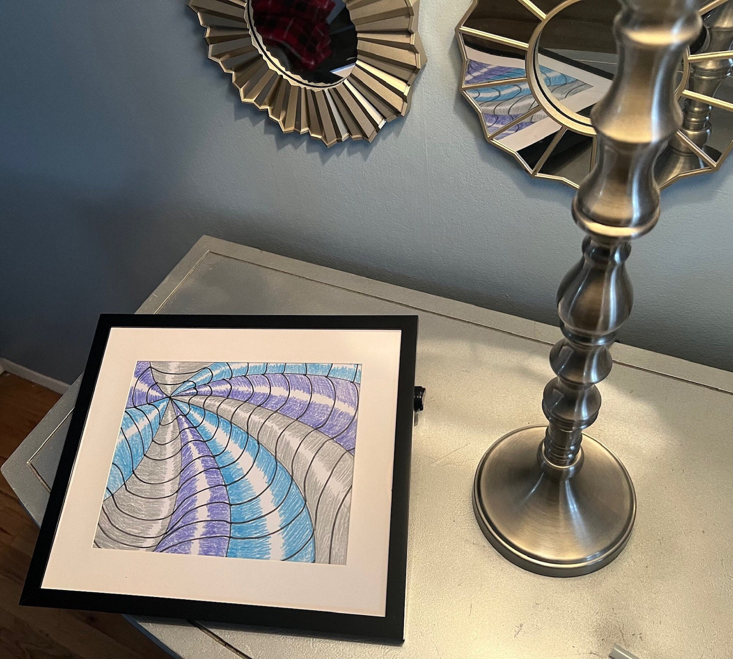 14 x 12 Converging Lines Crayon 3D Optical Illusion Framed Wall Art