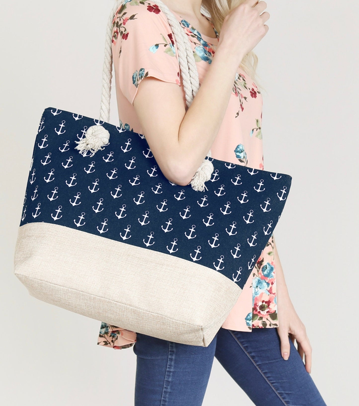 Anchor Canvas Tote - Shower Or Bridal Wedding Gift Bag Nautical Theme
