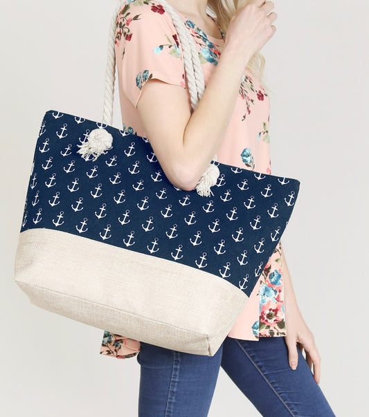 Anchor Canvas Tote - Shower Or Bridal Wedding Gift Bag Nautical Theme
