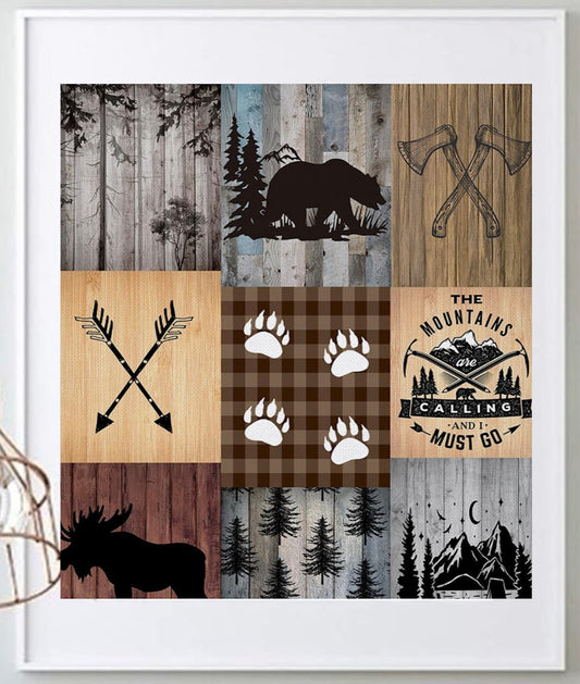 16 x 20 Framed Bold Farmhouse Western Cowboy Horses Rustic Theme Fabric Textile Wall Art
