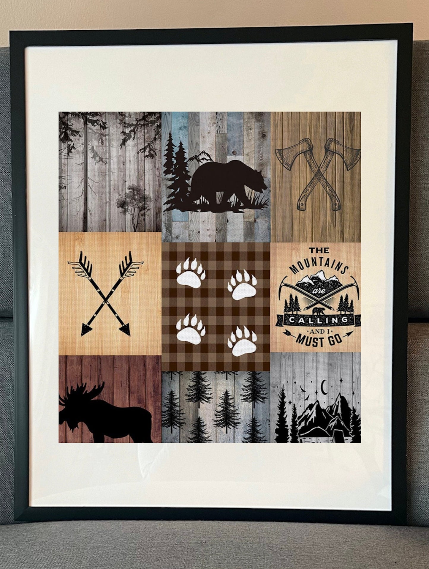 16 x 20 Framed Bold Farmhouse Western Cowboy Horses Rustic Theme Fabric Textile Wall Art