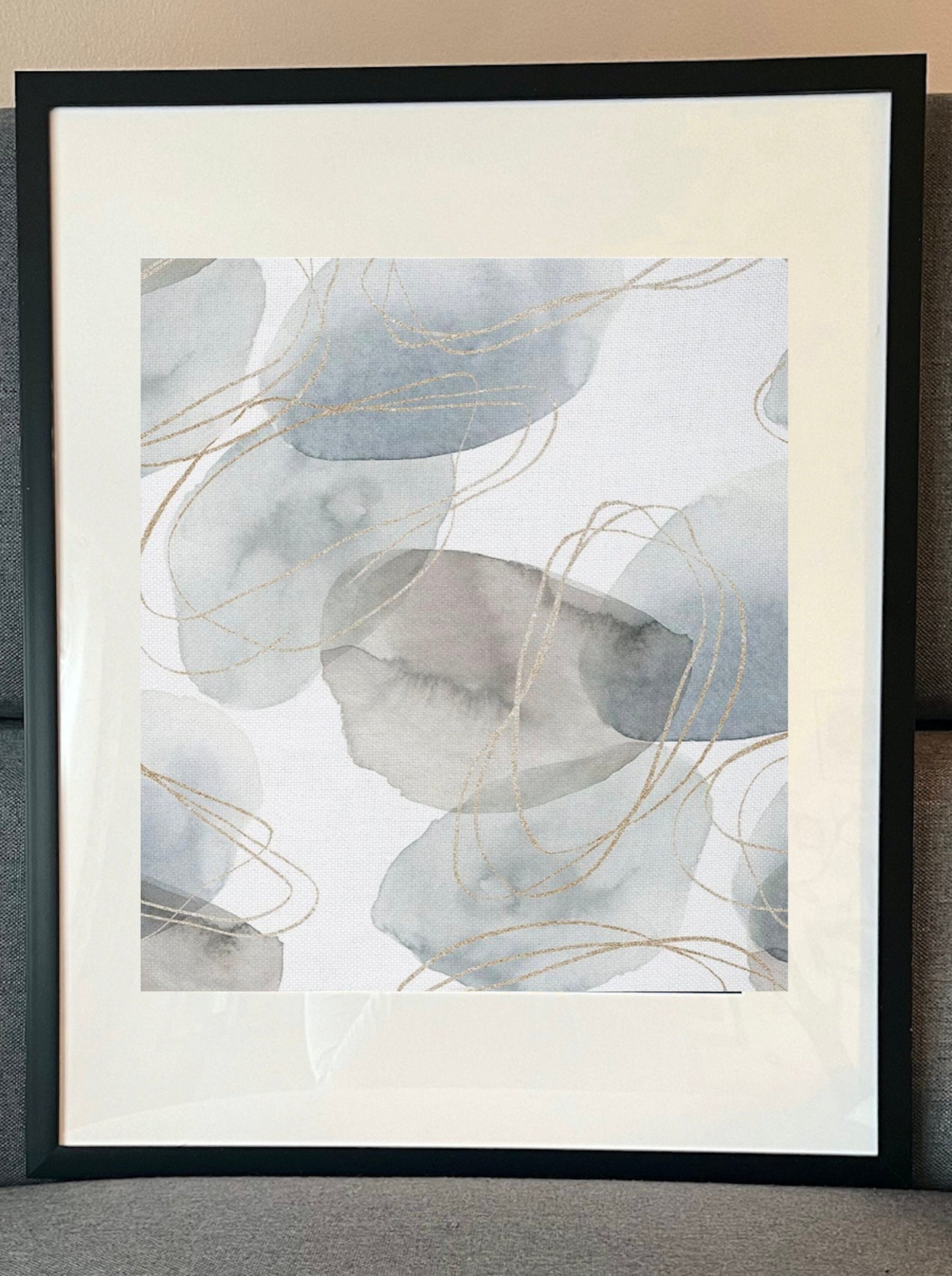 16 x 20 Framed Bold Geometric Abstract Nature Serene Birds Theme Fabric Textile Wall Art