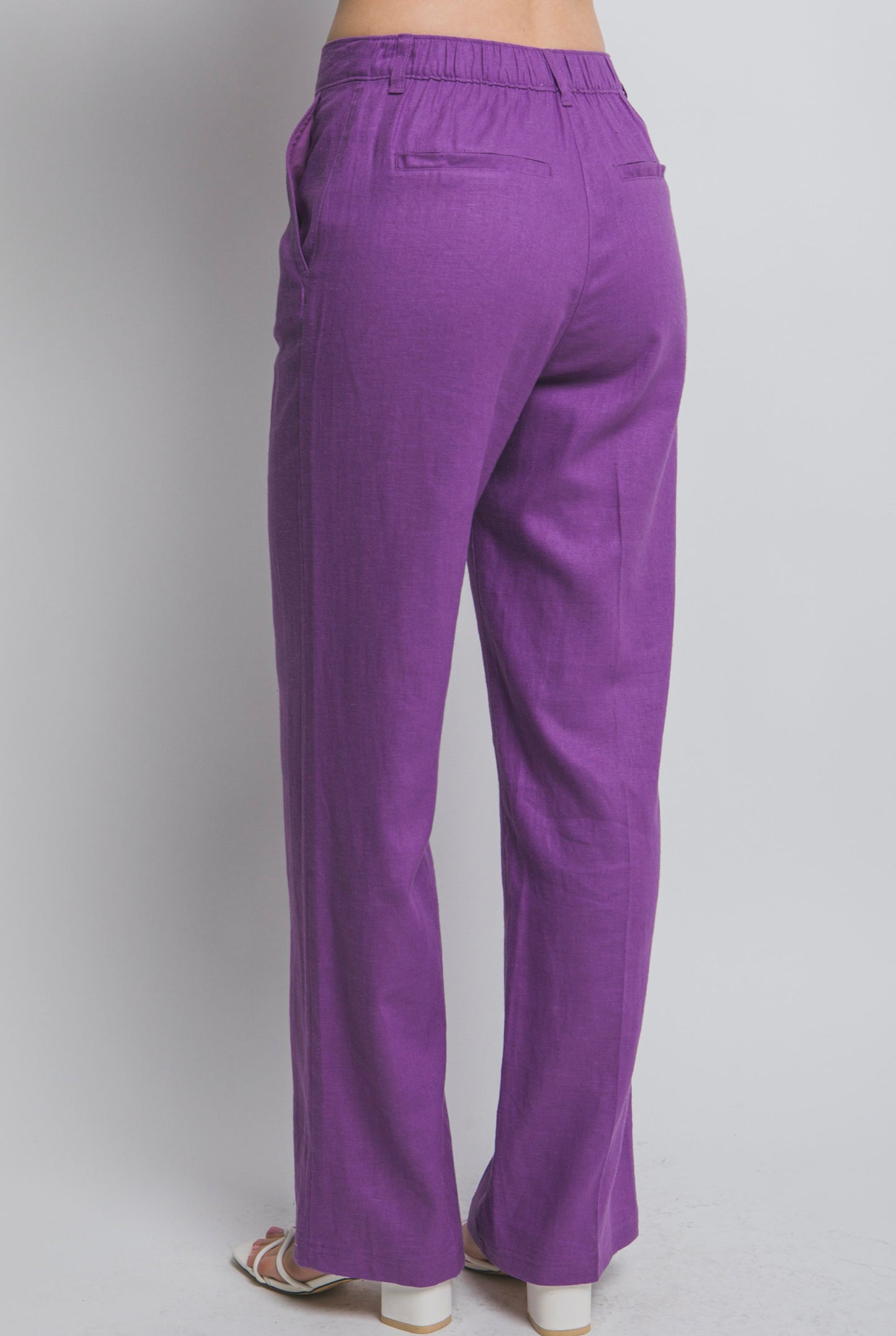 Women's Linen Blend Straight Leg Trouser Pocket Pant Fashion