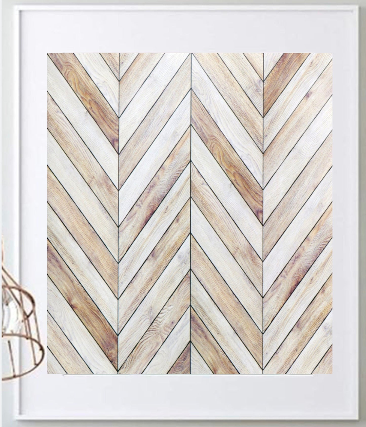 16 x 20 Framed Bold Wood Slat Herringbone Chevron Theme Print Wall Art
