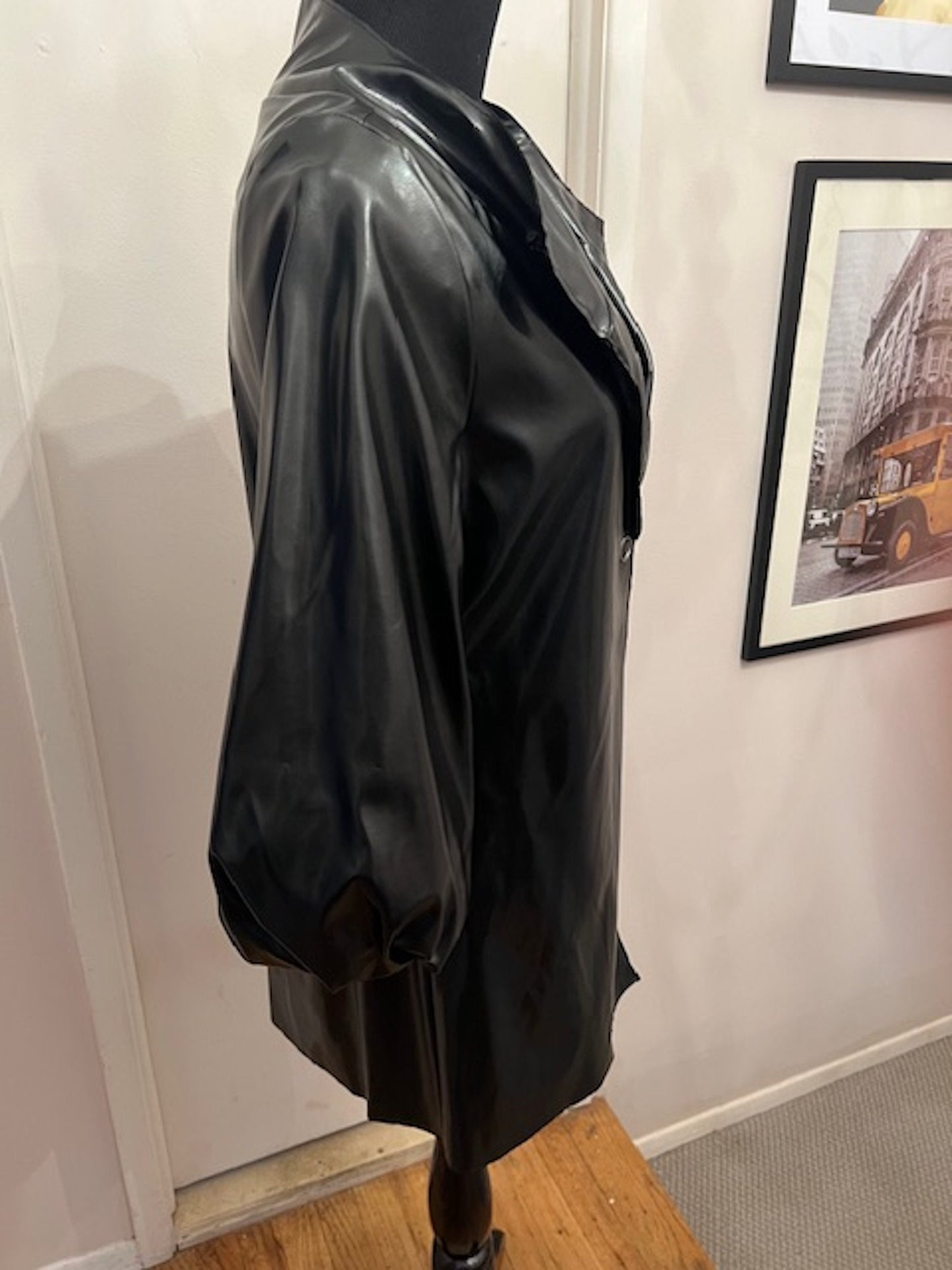 Size Small Crop Sleeve Faux Patent Leather Trench Coat
