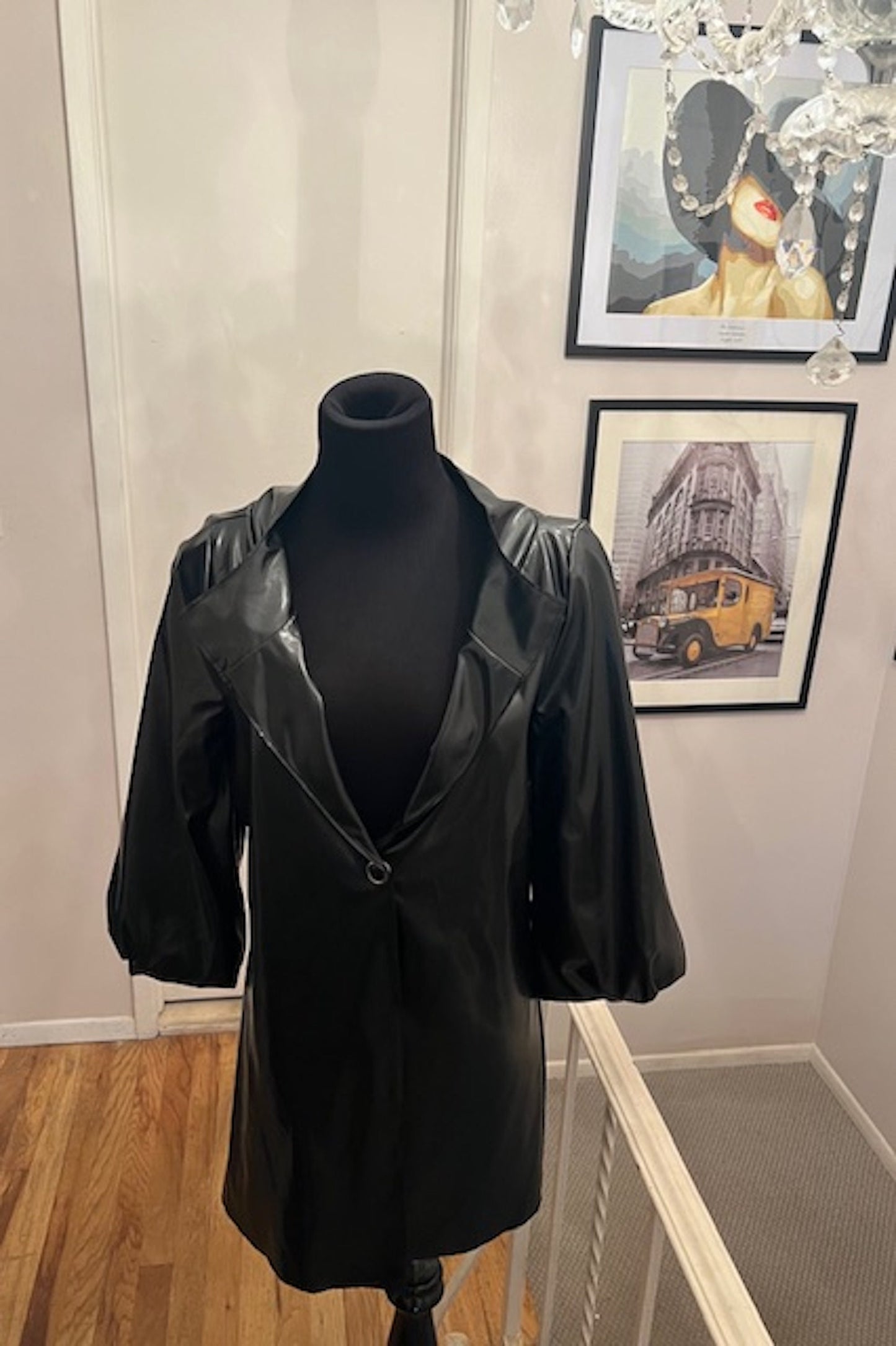 Size Small Crop Sleeve Faux Patent Leather Trench Coat