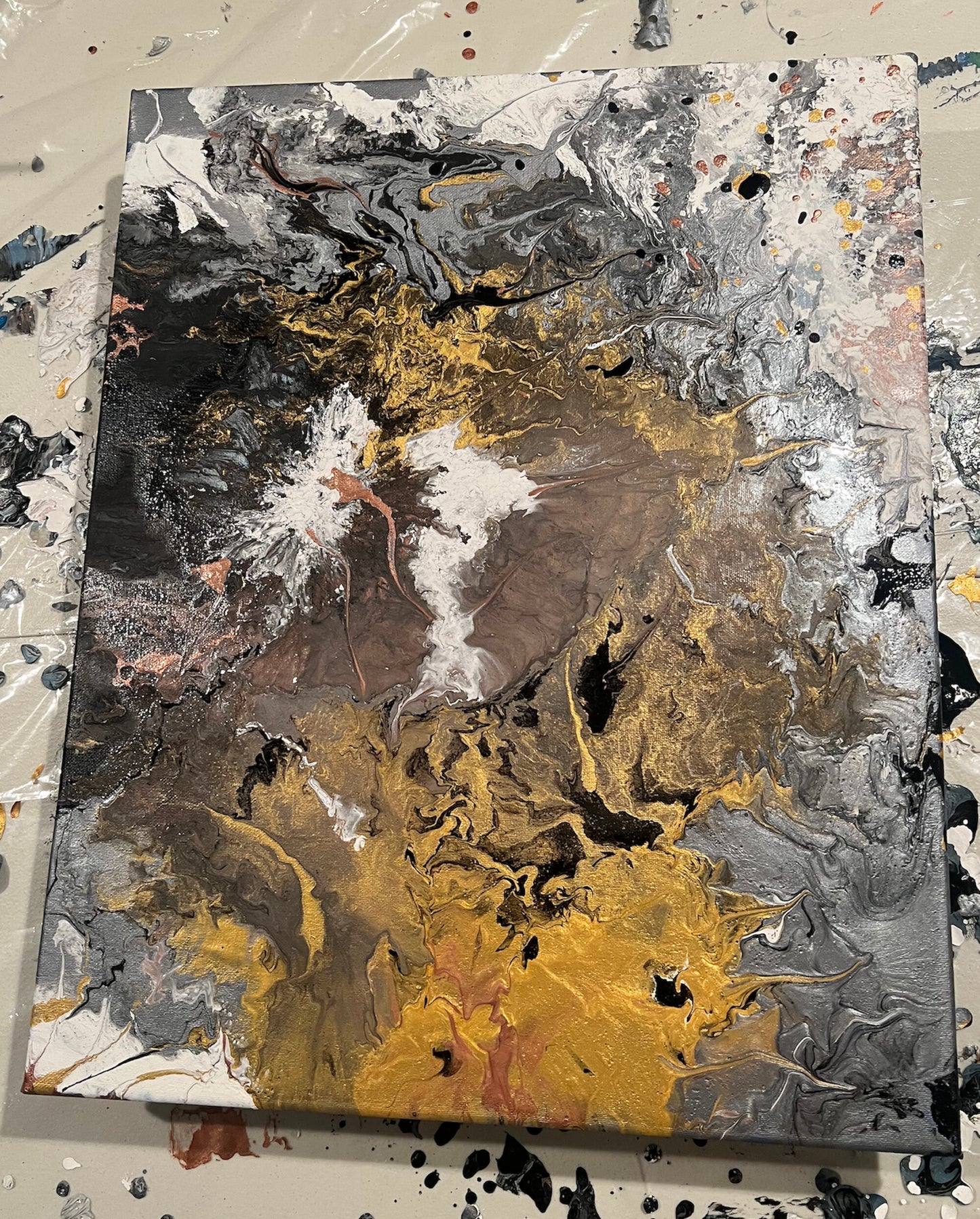 16x20 Abstract "Mystical Movement" Acrylic Pour Fluid Art Collection Painting