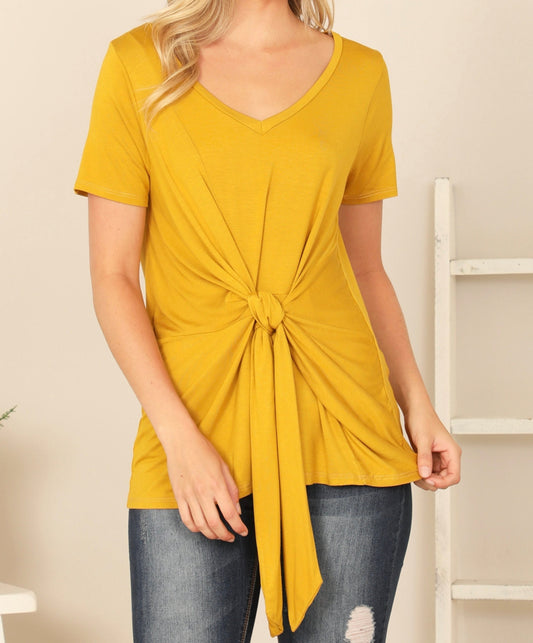 Women's Short Sleeve Knot Front Top Blouse Fashion