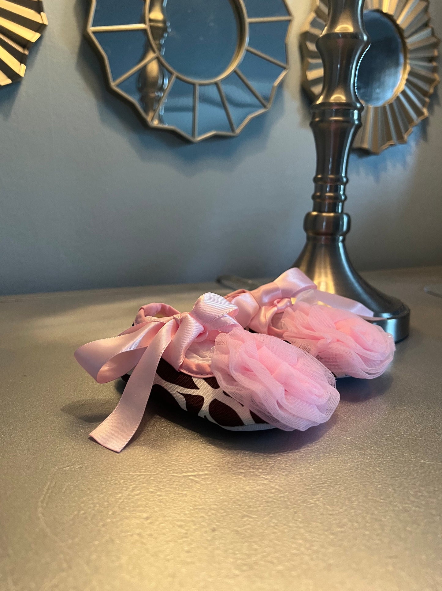 Newborn/Toddler Baby All Occassion Shoes Zebra Print Tulle Ribbon Ballerina Bow Baby Girl Gift