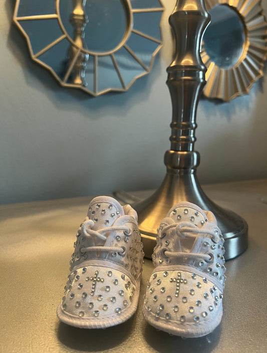 All Over Rhinestone Crystal Bling Cross Christening Baptism Toddler Baby Laced Shoes  Baby Girl/Boy Gift