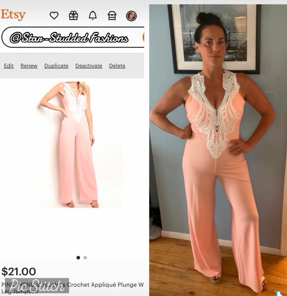 PINK TREND Sleeveless Crochet Appliqué Plunge Wide Leg Jumpsuit