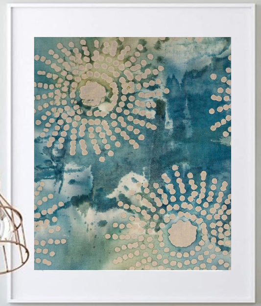 16 x 20 Framed Bold Burst Batik Mandala Theme Fabric Textile Wall Art