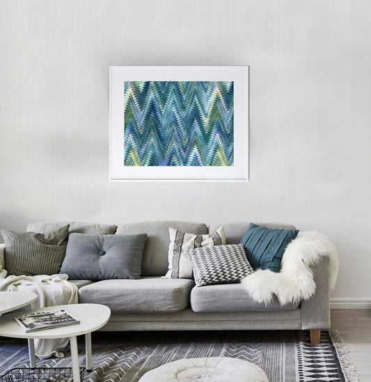 16 x 20 Framed Bold Marble Abstract Chevron Fusion Theme Fabric Textile Wall Art