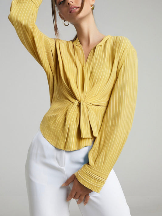 Collared Button Down Twist Stripe Top Blouse