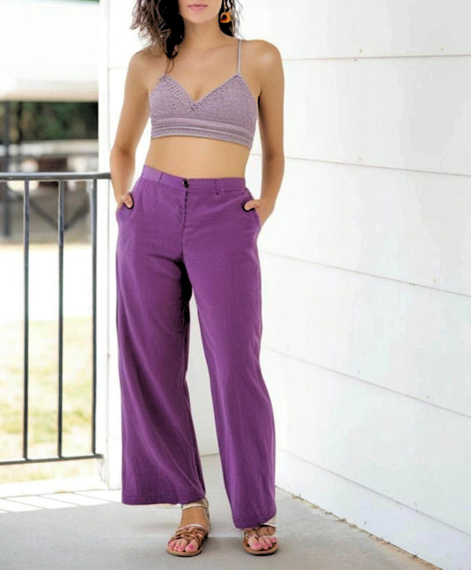 Women's Linen Blend Straight Leg Trouser Pocket Pant Fashion