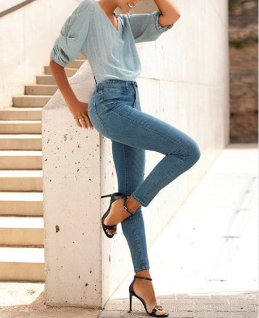 3/4 Twist Puff Sleeve V-Neck Top Blouse