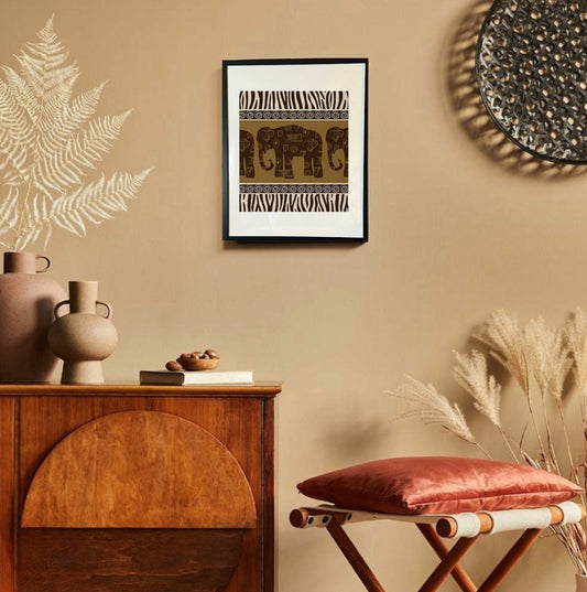 16 x 20 Framed Bold Tribal Geometric Abstract Ethnic Theme Fabric Textile Wall Art