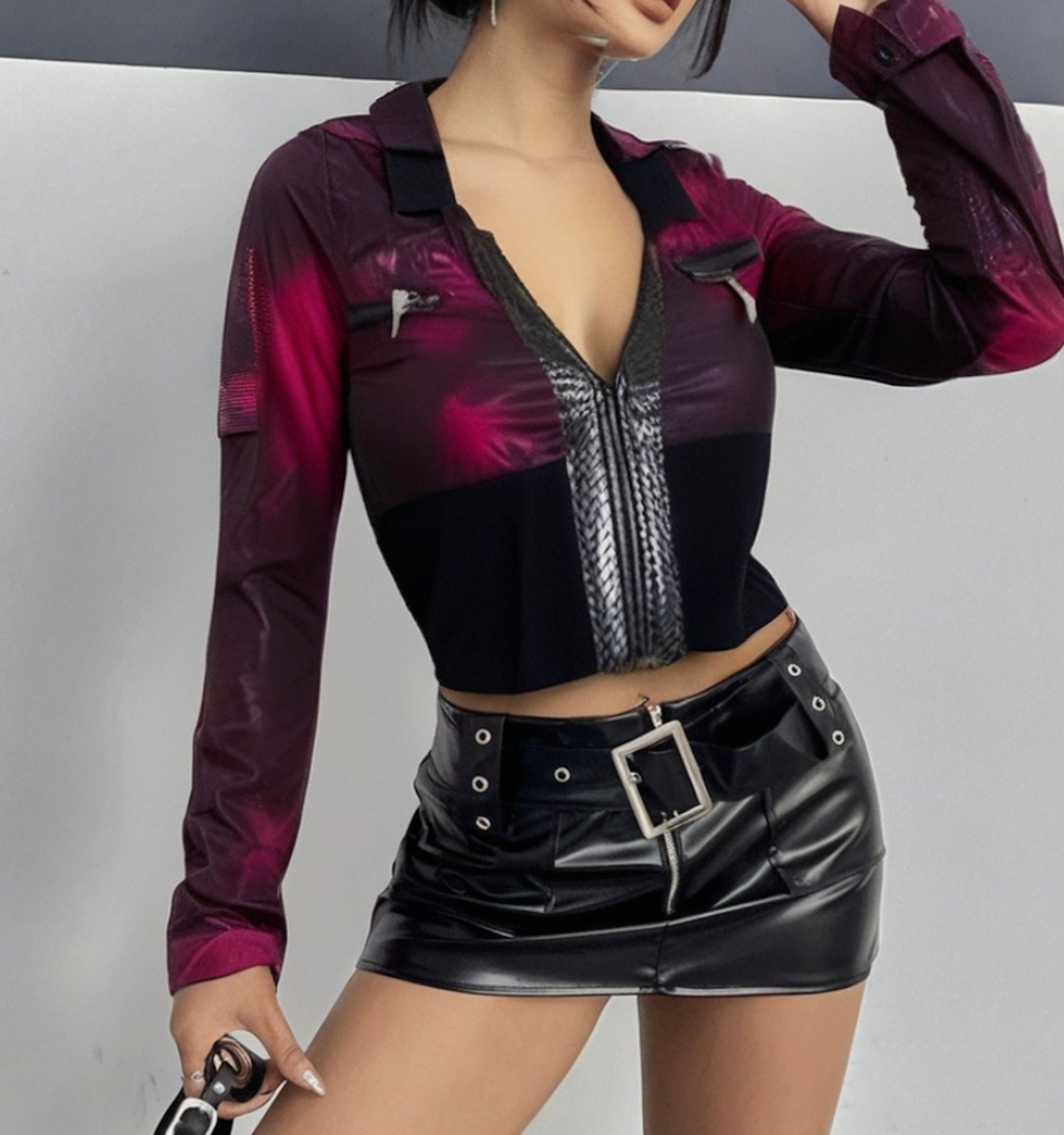 Size Medium Biker Chic Ombre Crop Jacket