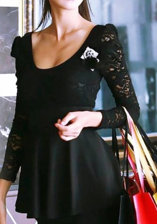 Satin Lace Peplum Cocktail Wedding Dress