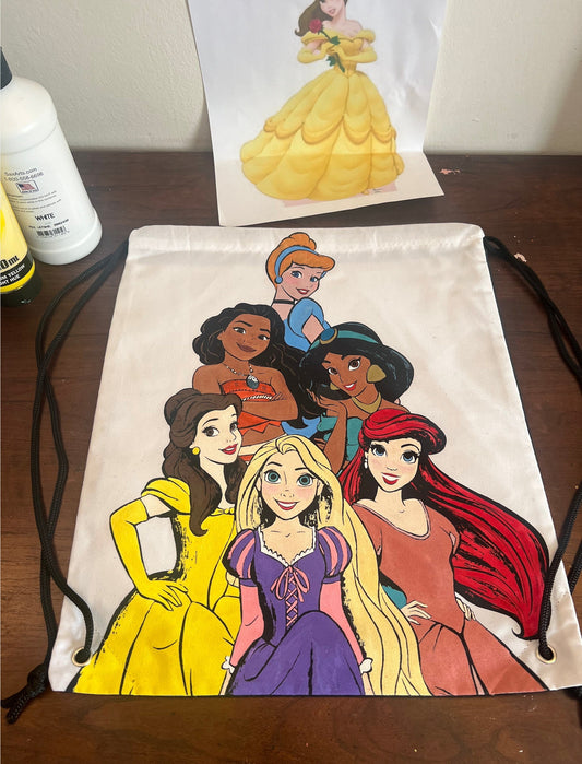 13 x 15 Hand Painted "Princesses" Girl's Kid's Drawstring Backpack